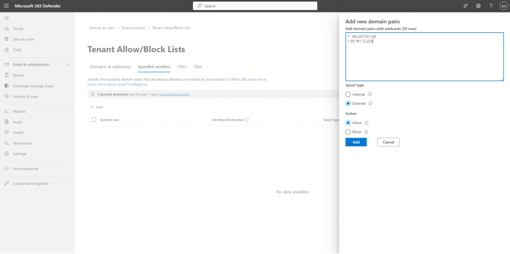 Tenant allow block list